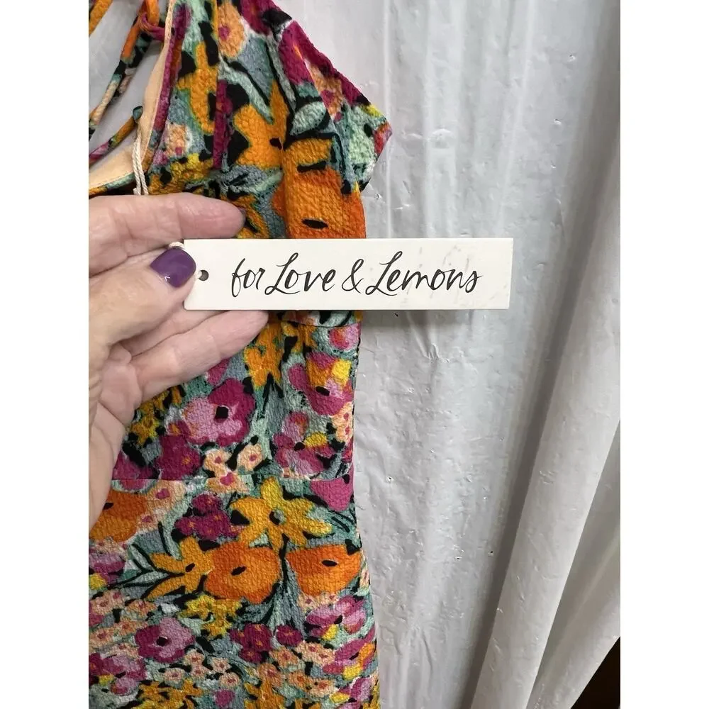 For Love And Lemons Orange Multicolor Floral Deena Mini Slip Dress Sz Xs - Picture 8 of 10